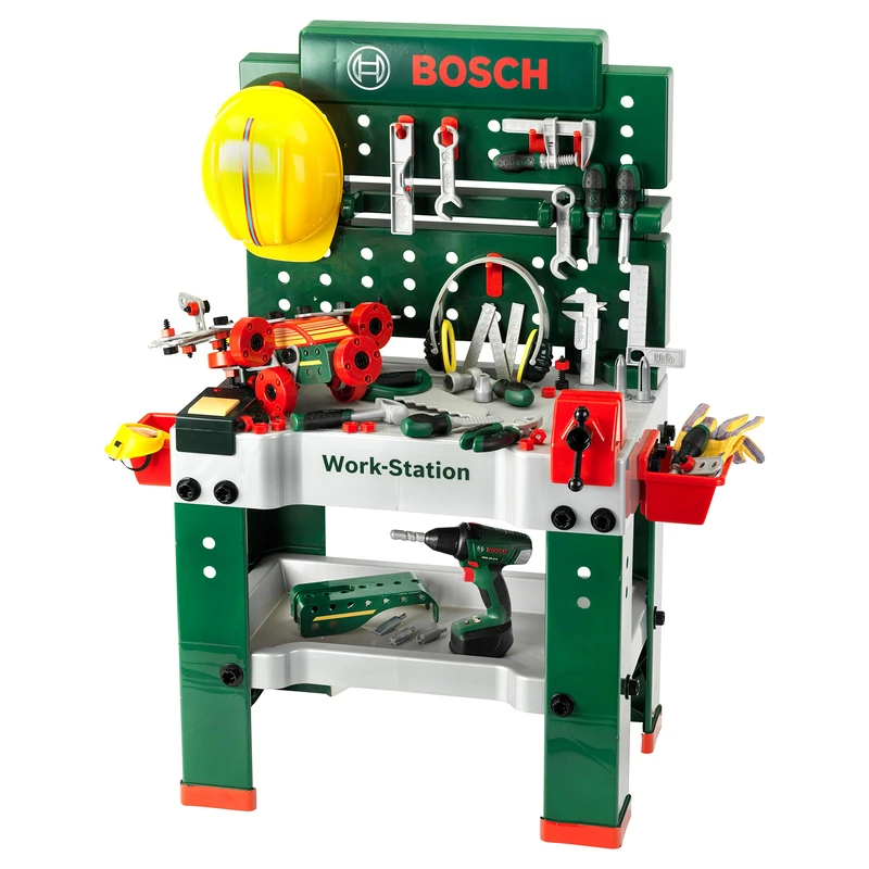 Theo Klein 8422 Bosch Workbench No. 1 I 150 parts I Incl. cordless screwdriver, construction set, sander and much more
