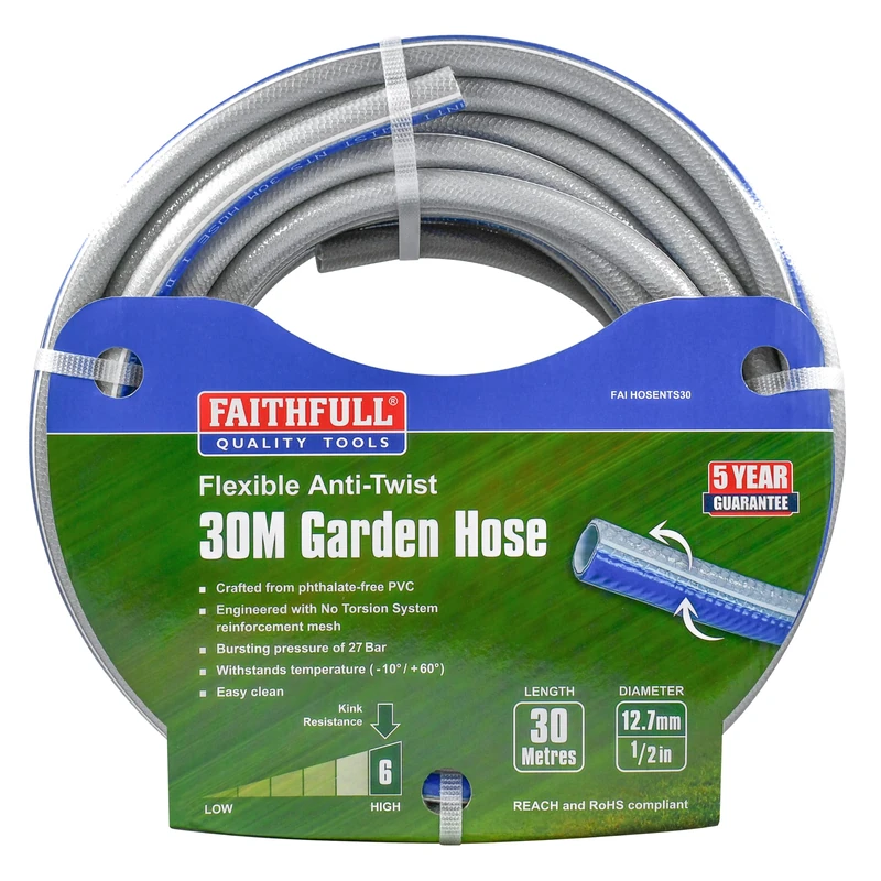 Faithfull Flexible Anti-Twist NTS Garden Hose - 30M (98ft)