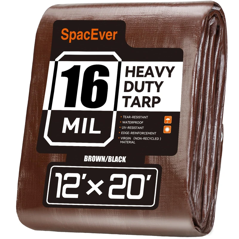 12x20 FT Tarp Waterproof, 16 Mil Tarps Heavy Duty Waterproof Multipurpose Protective Cover UV Resistant Rip & Tear Resistant with Grommets Reversible for Home Boats Cars Camping