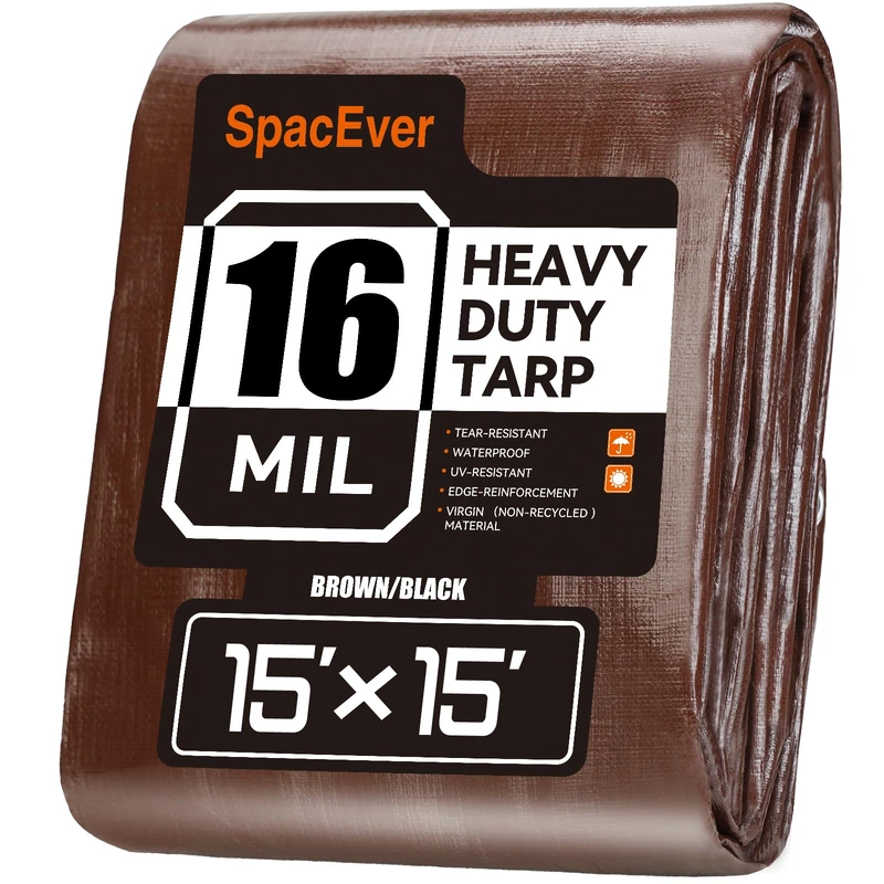 15x15 FT Tarp Waterproof, 16 Mil Tarps Heavy Duty Waterproof Multipurpose Protective Cover UV Resistant Rip & Tear Resistant with Grommets Reversible for Home Boats Cars Camping