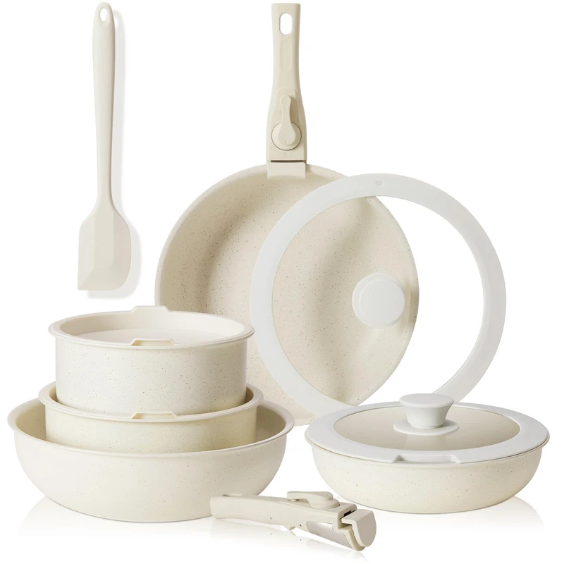 Sweetcrispy Pots and Pans Set, 12-Piece pan Set with Removable Handles, pan 20/26 cm, Pot 18/20 cm, Frying pan 26 cm, Non-Stick Coating, Stackable Cooking Pot, Induction, Oven-Safe - Image 1