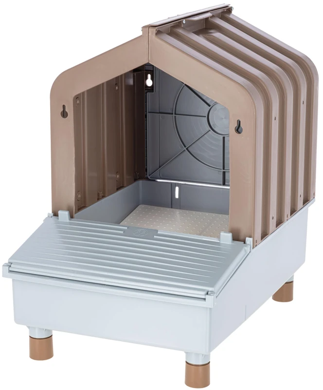 Kerbl Laying Nest 2-in-1, Egg Flap, Brown/Grey, 47 x 32.5 x 48 cm, Plastic, with Roll Function, for up to 5 Chickens