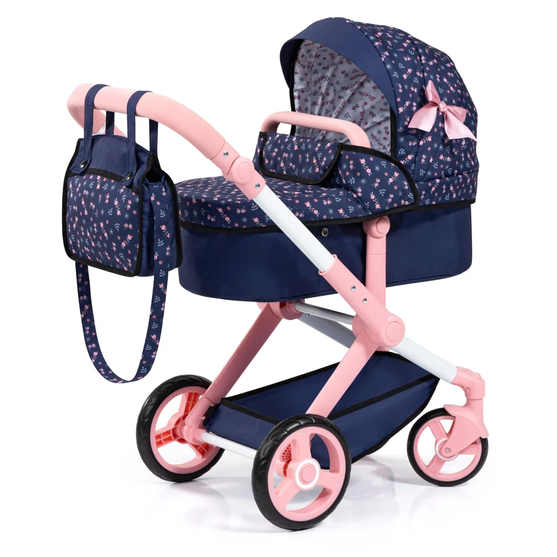 Bayer Design 17039AA Doll's pram Xeo, stroller, height-adjustable, reversible handle, convertible, bag, for girls and boys, 3+ age