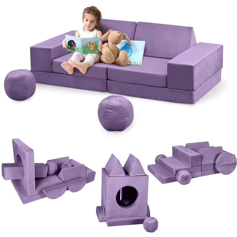 GarveeLife Children's Sofa Bed, Convertible Sofa with 12 Modules, Futon Folding Furniture Sofa for Children's Room, Bedroom, Playroom - Image 1