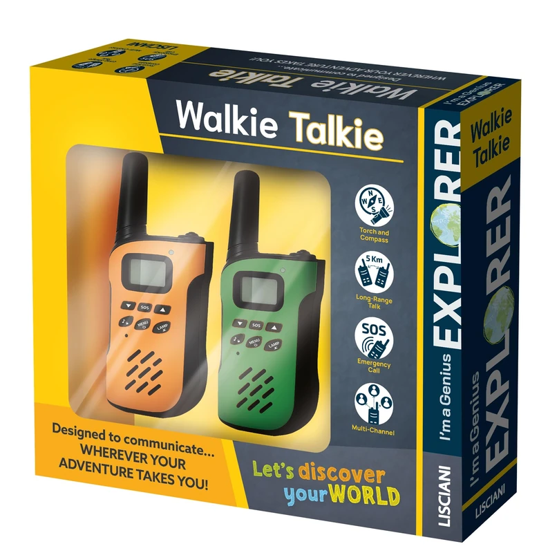 Lisciani - I'm a Genius Explorer - Walkie Talkies for Children 7+ - Range up to 5 km - Built-In Flashlight and Compass - SOS Call and Multi-Channel - Outdoor Exploration Game - Image 1
