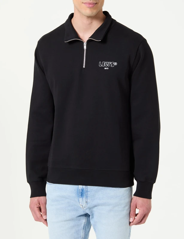 Levi's Men's LSE_Original HM 1/4 Zip Shirt, LSEORIGINAL HM 1/4 Zip PERF Cool Logo Mineral Black Body WHITELOGO, SW/SL
