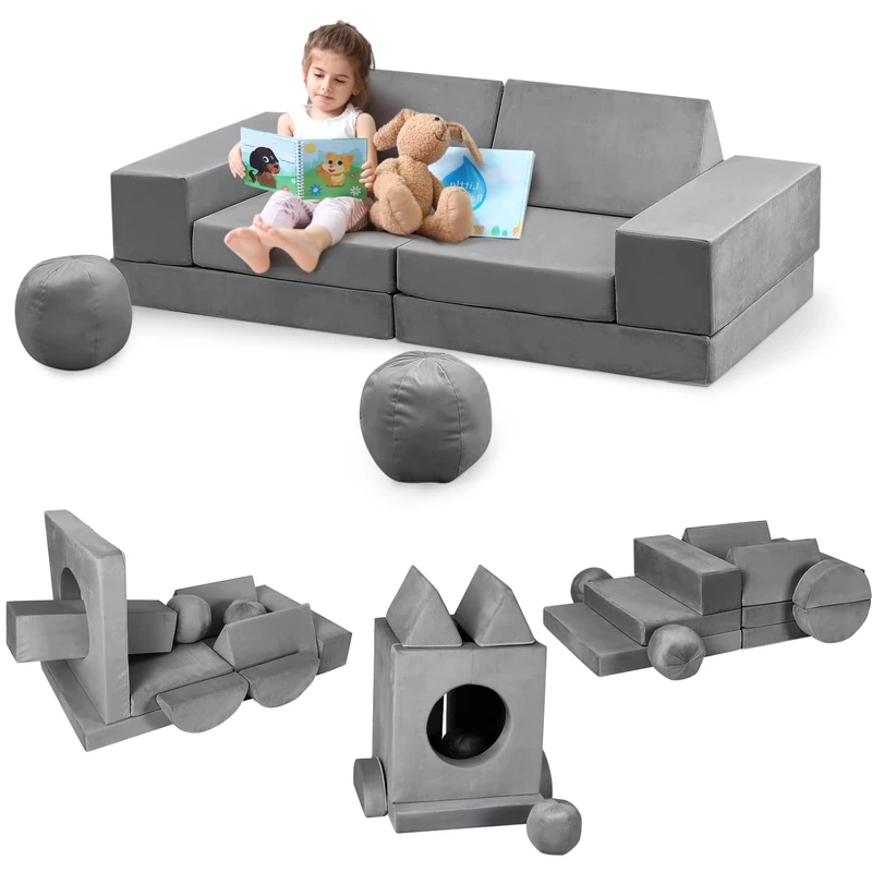 GarveeLife Children's Sofa Bed, Convertible Sofa with 12 Modules, Futon Folding Furniture Sofa for Children's Room, Bedroom, Playroom - Image 1