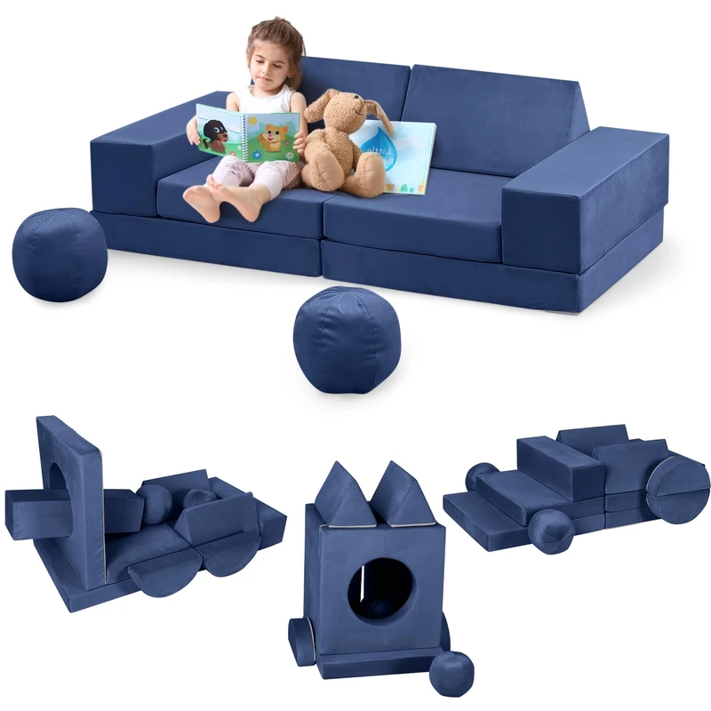 GarveeLife Children's Sofa Bed, Convertible Sofa with 12 Modules, Futon Folding Furniture Sofa for Children's Room, Bedroom, Playroom - Image 1