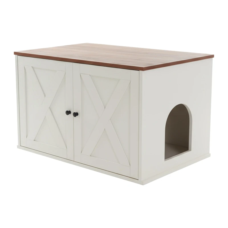 Relaxdays Litter Tray Cabinet with Removable Partition and Side Entrance, 50x80x53cm, White-Brown