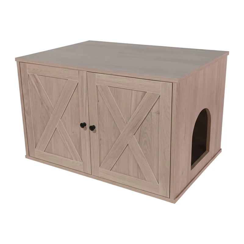 Relaxdays Cat Cabinet with Side Entrance, Removable Partition, HxWxD 50x80x53cm, Light Grey - Image 1