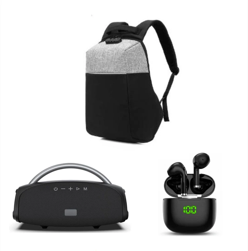 Easy Outdoor Trio Pack: BLP3727/26 Bluetooth Speaker + BLP0350/26 Connected Hard Backpack + BLP4899/26 Wireless Bluetooth Earphones with Case and LED Display BLAUPUNKT - Image 1