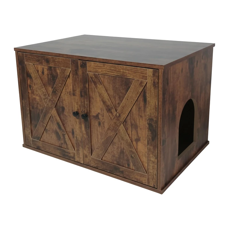 Relaxdays Cat Cabinet with Partition & Side Entrance, 50x80x53 cm, Dark Brown