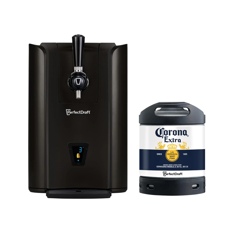 PerfectDraft Pro Black Home Beer Cooler and Dispenser System and Corona Extra Keg