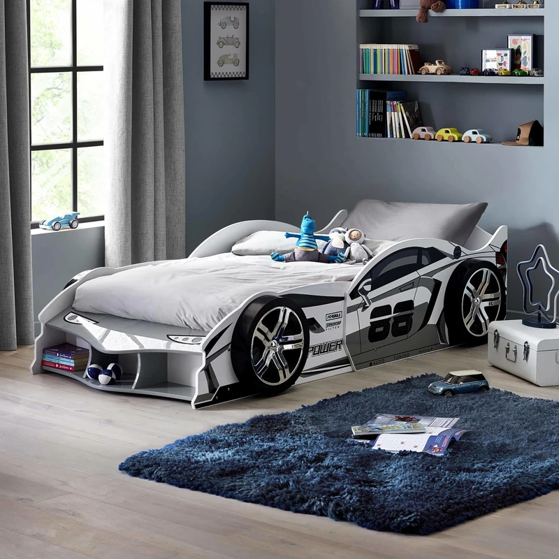 Julian Bowen Storm White and Grey High Gloss 90cm Single Race Car Bed