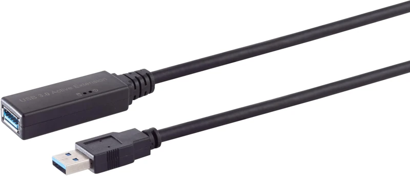 1x USB-A Extension Cable USB 3.0 – SuperSpeed ??5 Gbit/s – Signal Booster – Black – 10 m