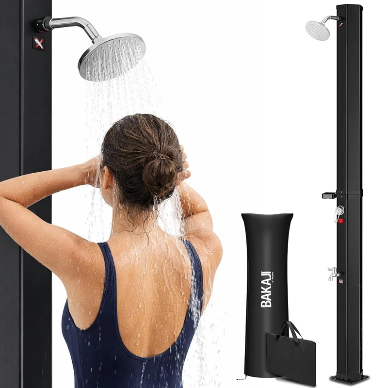 BAKAJI Solar Shower for Garden Outdoor Swimming Pool Camping Tank 20 Litres with Adjustable Shower Head Hot Water Mixer Garden Hose Connection (40 Litres)