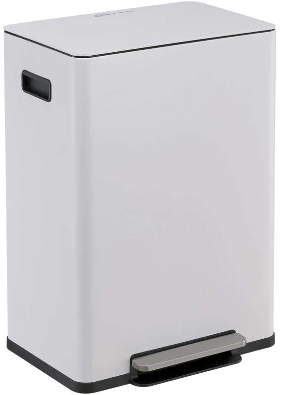 Simpli-Magic Infinity Edge 60 Liter / 16 Gallon Rectangular Hands-Free Extra Large Kitchen Step Trash Can, Soft-Close Single Lid Recycling Bin, Stainless Steel, White