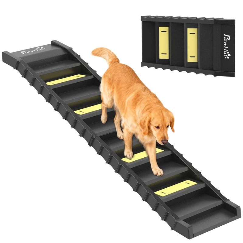 PawHut Foldable Dog Ramp for Cars High Bed, Portable 10-Step Dog Stairs with Non-Slip Strips & Pads, Lightweight Pet SUV Truck Steps, Support Up to 68 KG, Black - Image 1