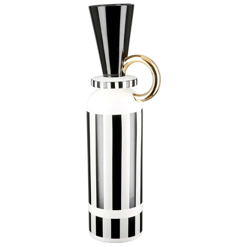 GILDE Pomposo Floor Vase Ceramic Striped Glazed Black White Height 48 cm x Diameter 11 cm Waterproof Flower Vase - Image 1