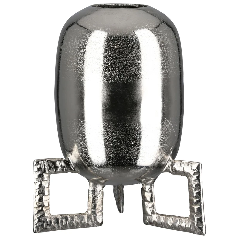GILDE Rocket Aluminium Vase - Round - Textured - Silver - Height 29 cm x Width 23 cm - Waterproof Flower Vase - Image 1