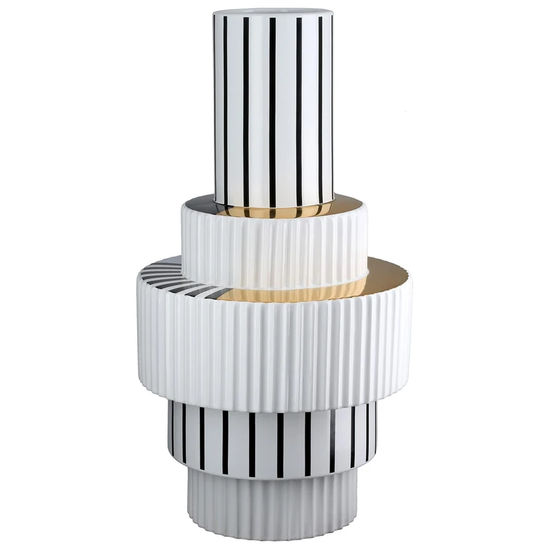 GILDE Livello Floor Vase Ceramic White Glazed Height 46 cm x Diameter 24 cm Waterproof Flower Vase - Image 1