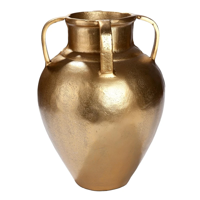 GILDE Antigua Aluminium Vase – Gold – Round – Height 33 cm x Diameter 25 cm – Waterproof Flower Vase - Image 1