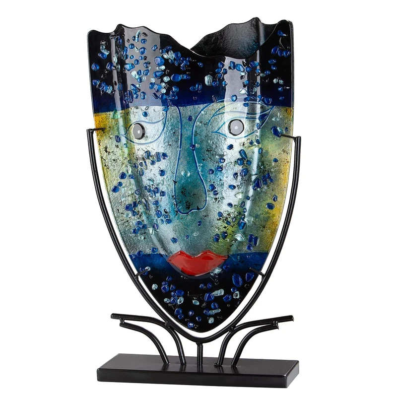 Glass Art Magic Floor Vase, Oval, Blue, Height 49 cm x Width 30 cm, Not Waterproof, Hand-Painted - Image 1