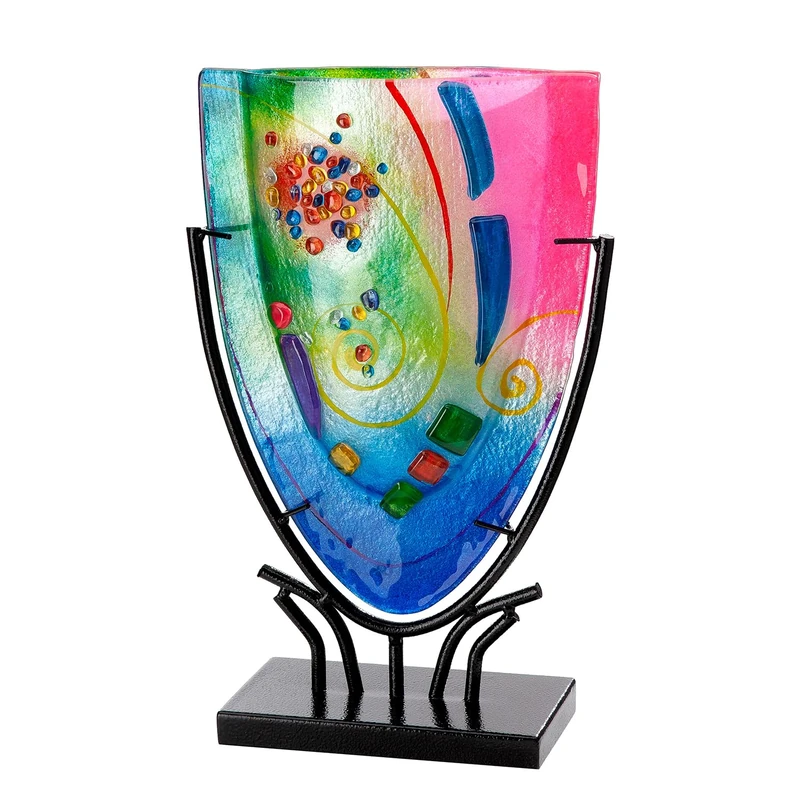 Glass Art Vase Cool Made of Glass – Oval – Multicoloured – Height 35 cm x Width 22 cm – Not Waterproof – Hand Painted