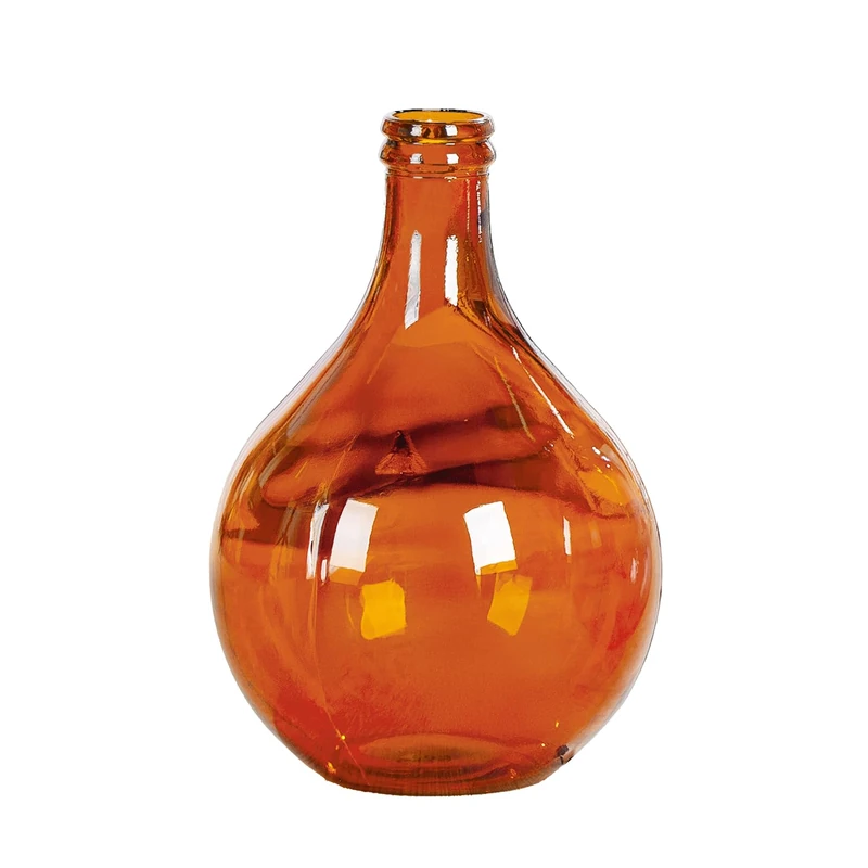 GILDE Cordoba Glass Vase, Round, Glossy, Orange, Height 43 cm x Diameter 29 cm, with Pattern, Waterproof Flower Vase - Image 1