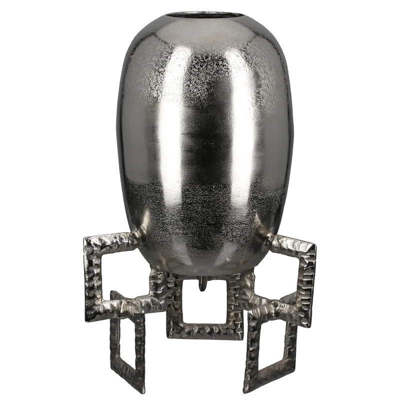 GILDE Rocket Aluminium Vase - Round - Textured - Silver - Height 40 cm x Width 25 cm - Waterproof Flower Vase - Image 1