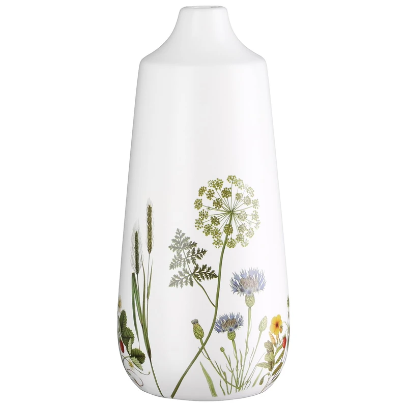GILDE Floor Vase Wild Flowers - Ceramic - Height 49 cm x Diameter 14 cm - White - Flower Motif - Cone Shape - Waterproof Vase