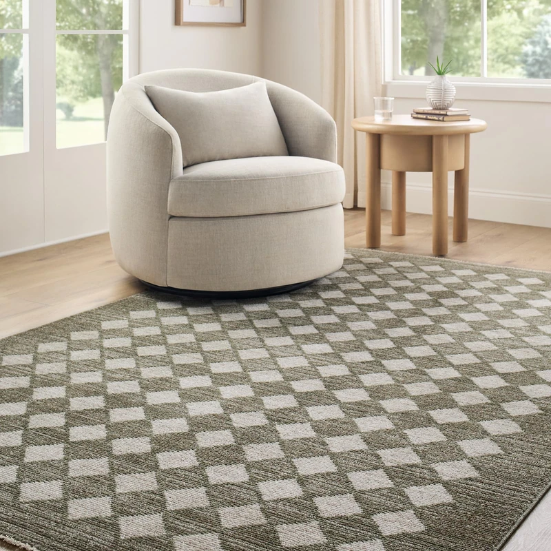 Galey Alix x LIVABLISS Myrtle Avenue VII Geometric Area Rug 160x230 cm – Machine-Woven Polypropylene & Polyester, Modern Design for Living & Dining Rooms, Taupe Mustard Cream Camel Dark Brown