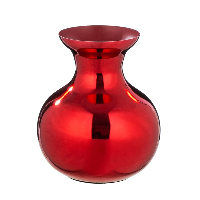 GILDE Kyoto Vase Iron – Bulbous – Shiny – Red – Height 25 cm x Diameter 22 cm – Waterproof Flower Vase - Image 1