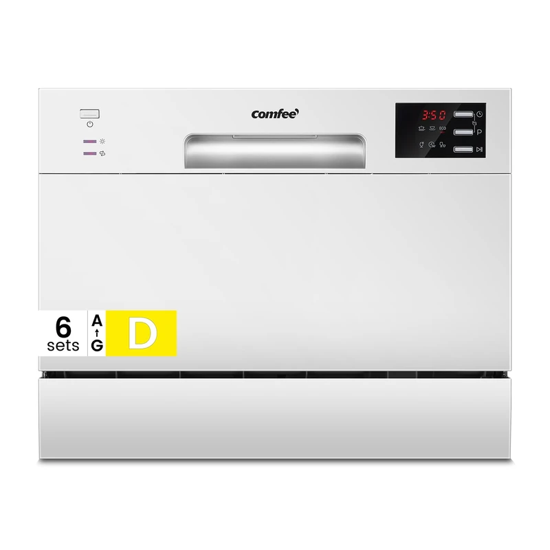 COMFEE' 2026 New Upgraded Table Top Dishwasher with 6 Place Settings, Mini Countertop Dishwasher for Small Families, Couples, LED display, Delay Start, 47dB Quiet Noise, White
