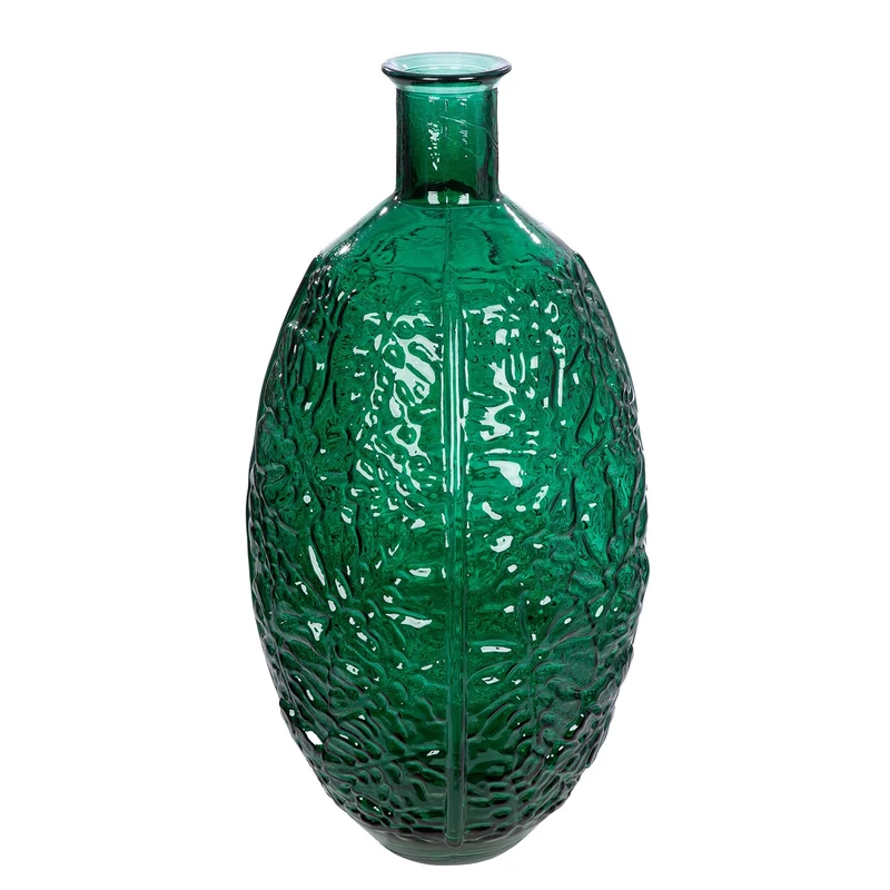 GILDE Floor Vase Jungle – Glass – Leaf Motif – Round – Glossy – Green – Height 59 cm x Diameter 29 cm – Waterproof Flower Vase - Image 1