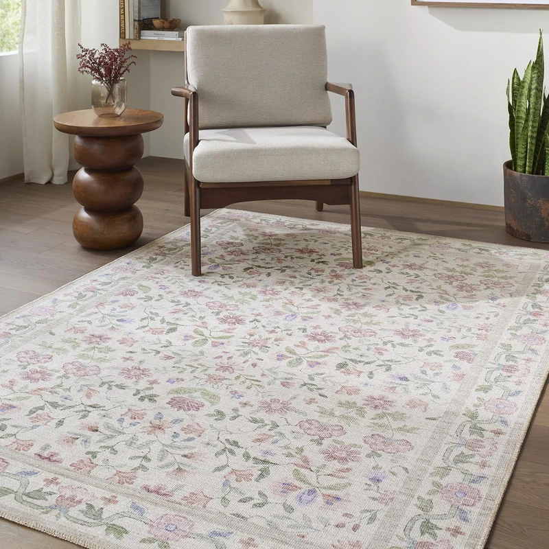 Livabliss Bozeman Modern Area Accent 200x275 cm – Machine Woven, Chenille/Polyester,Modern Pattern for Living Room & Dining, Machine Washable, White Green Lilac Blue Grey Red