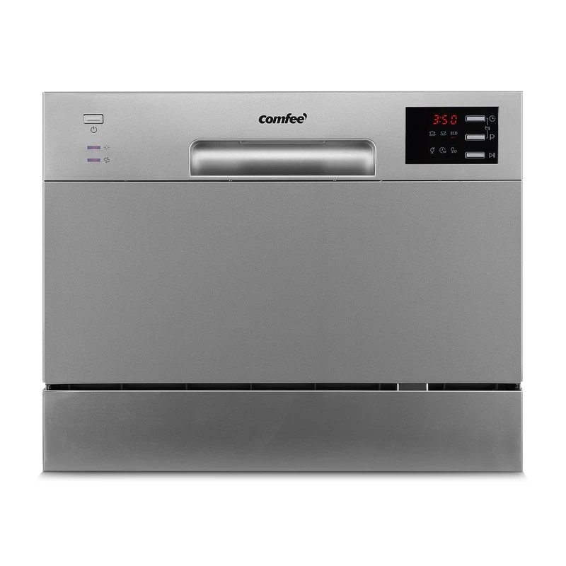 COMFEE' 2026 New Upgraded Table Top Dishwasher with 6 Place Settings, Mini Countertop Dishwasher for Small Families, Couples, LED display, Delay Start, 47dB Quiet Noise, Silver