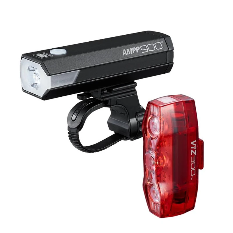 CatEye AMPP 900 Front Light and VIZ 300 Rear Light Bike Light Set - USB Rechargeable Cycling Lights for Road and Commuter Bikes
