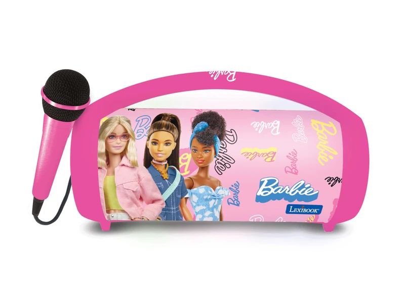 LEXIBOOK - Barbie - Wireless light speaker with microphone, Stereo sound, Karaoke function, USB and SD card ports, Rechargeable battery, Handle to carry everywhere, Pink, BTP585BBZLXB
