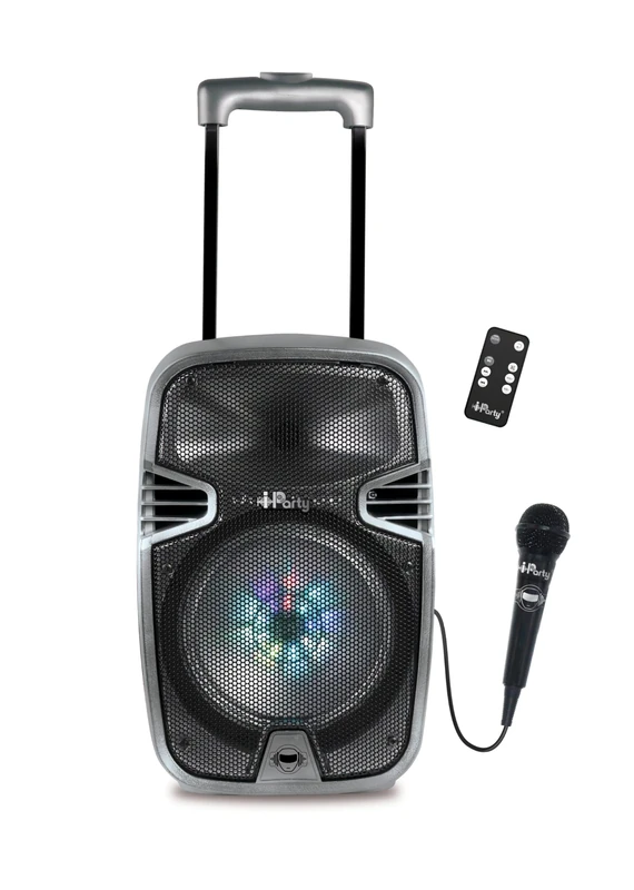 LEXIBOOK iParty Bluetooth® Karaoke speaker, Trolley with light effects and mic included, rechargeable battery, Black/Silver, K8250LXB