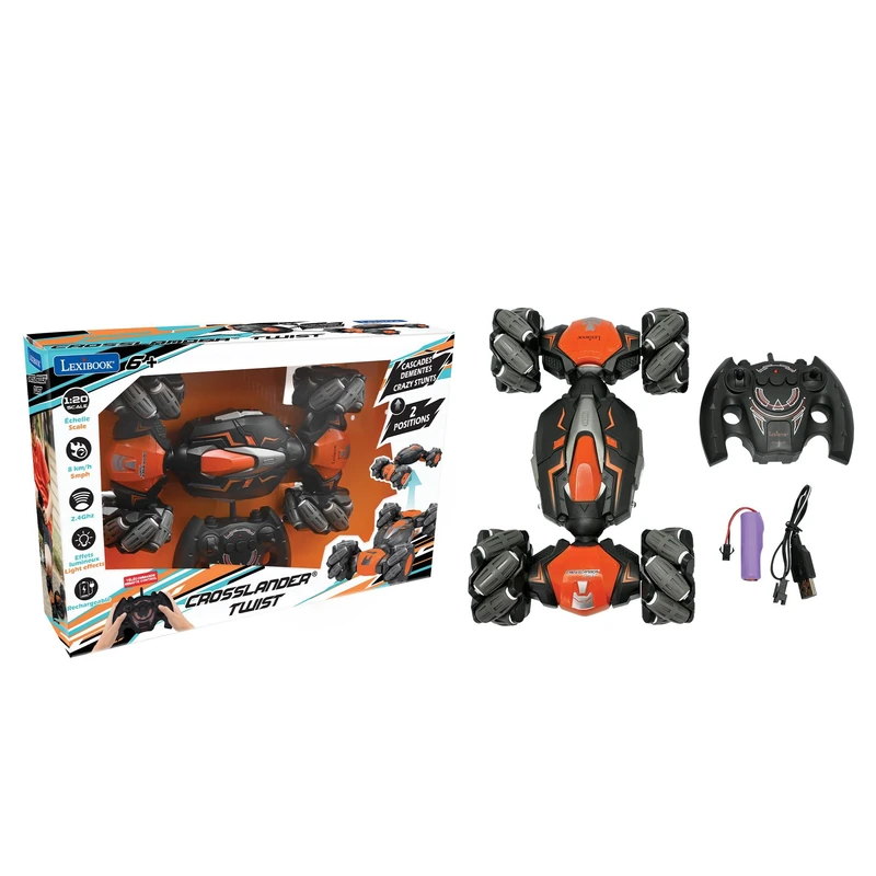 LEXIBOOK Crosslander® Twist, Remote control car, up to 8km/h, 4 wheel drive, 360° twist and turn, crazy stunts, rechargeable, RC46LXB