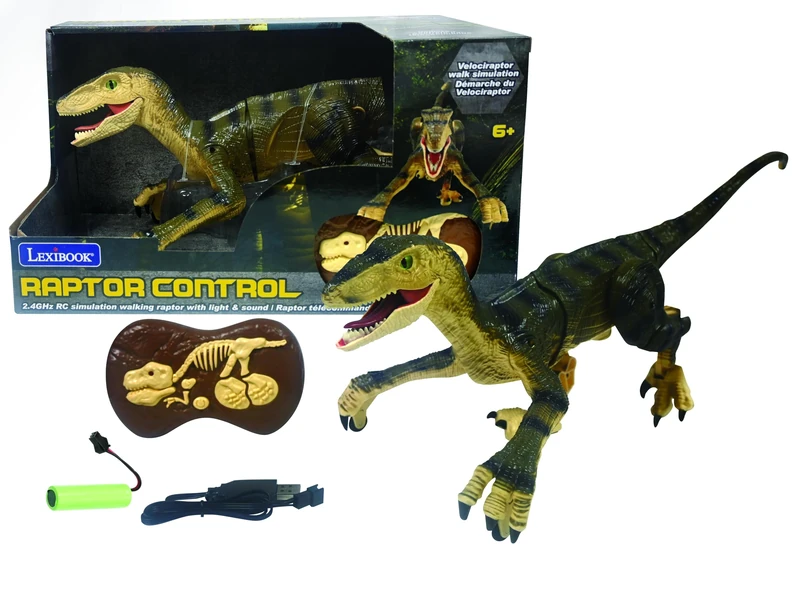 LEXIBOOK, RC Raptor Control, Realistic remote controlled dinosaur, Articulated movements, Roars, Light effect, Rechargeable, Fossil remote control included, DINO01LXB