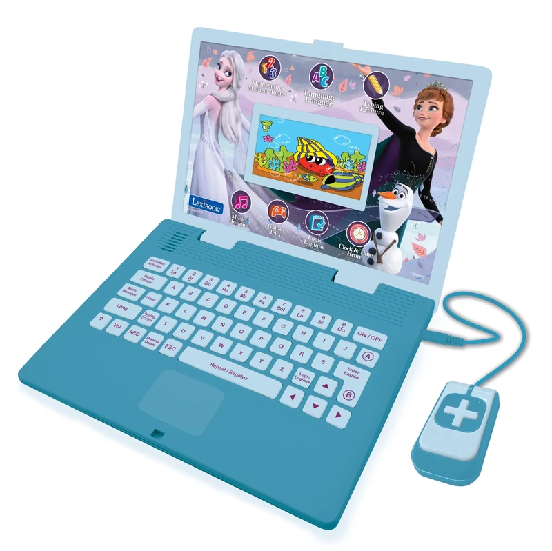 LEXIBOOK Frozen - Educational and Bilingual Laptop French/English - Toy for Child Kid (Boys & Girls) 130 Activities, Learn Play Games and Music - Blue and Purple - JC798FZi1LXB
