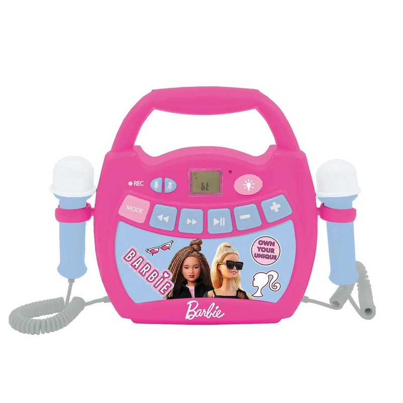 LEXIBOOK, Mattel Barbie, Portable karaoke digital player for kids, Microphones, Light effects, Bluetooth®, Record and voice changer functions, Pink, MP320BBZLXB