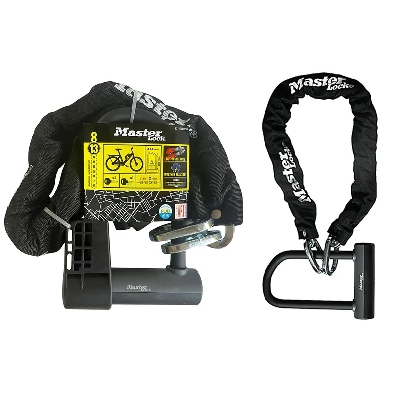 Master Lock 8376EURDPRO Heavy Duty Certified Bike Chain Lock with Mini D Lock Keyed Police Approved, 220 x 75mm, Black