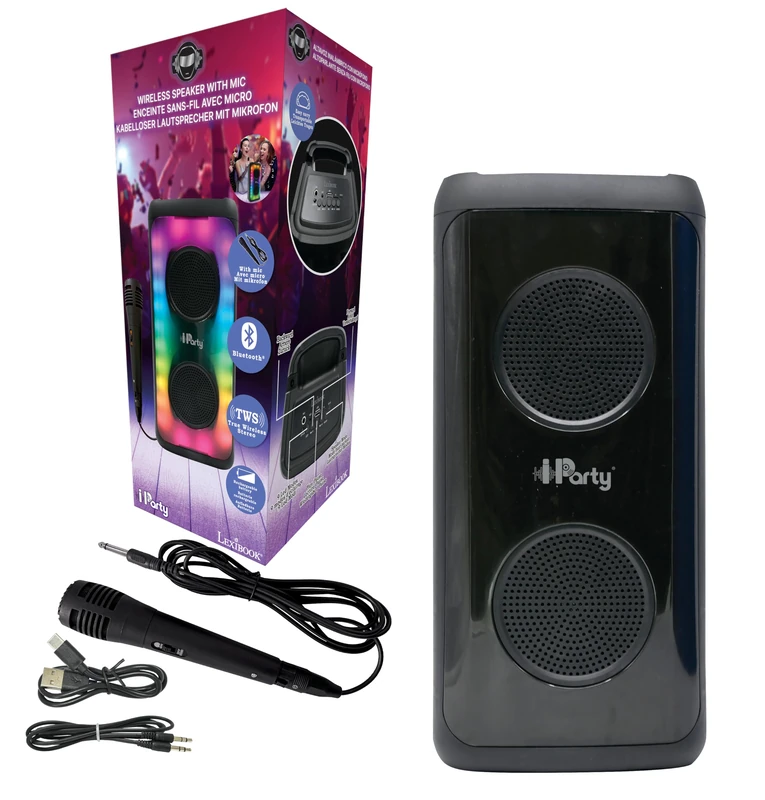 LEXIBOOK, iParty®, Portable Bluetooth® speaker with microphone, Powerful sound volume, Multicolour light effects, Rechargeable battery, K8330LXB