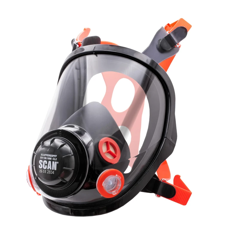 Scan Twin Full Face Respirator – Reusable Silicone Respirator with Bayonet Filter Connectors, Adjustable Head Harness, Exhalation Valve & PC Visor, EN136:1998 Certified - (Filters Not Included) - Image 1