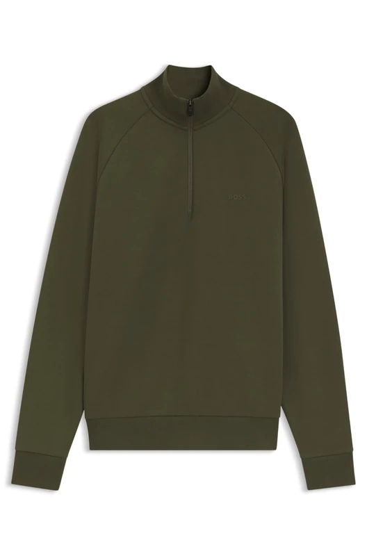 BOSS Sweatshirt Aus Stretch-baumwolle Mit Troyerkragen Green