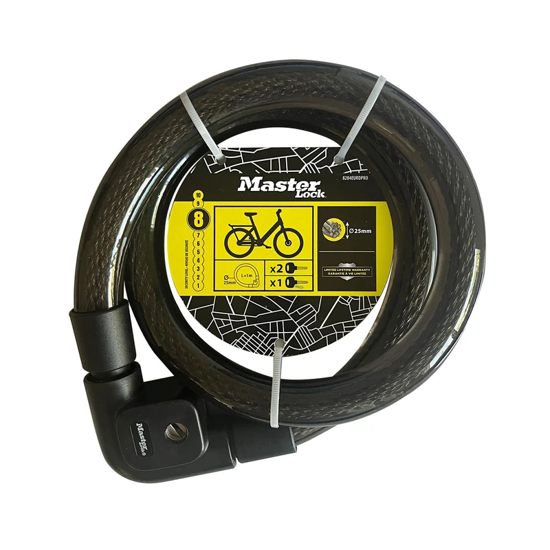 Master Lock 8284EURDPRO Cable Lock Keyed 1m Cable - Braided Steel - Ideal for Motorbikes and Bicycles, Black
