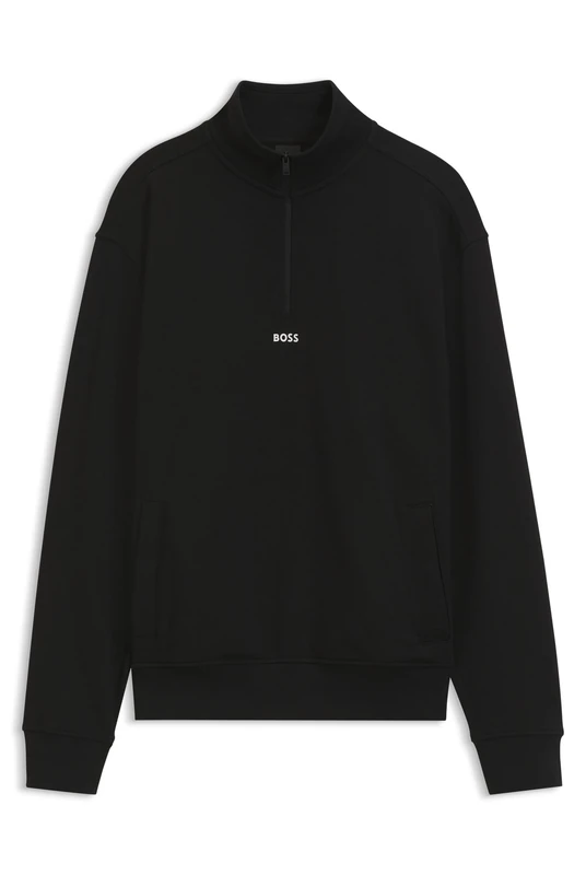BOSS Sweatshirt Aus Baumwoll-terry Mit Kurzem Reißverschluss Black